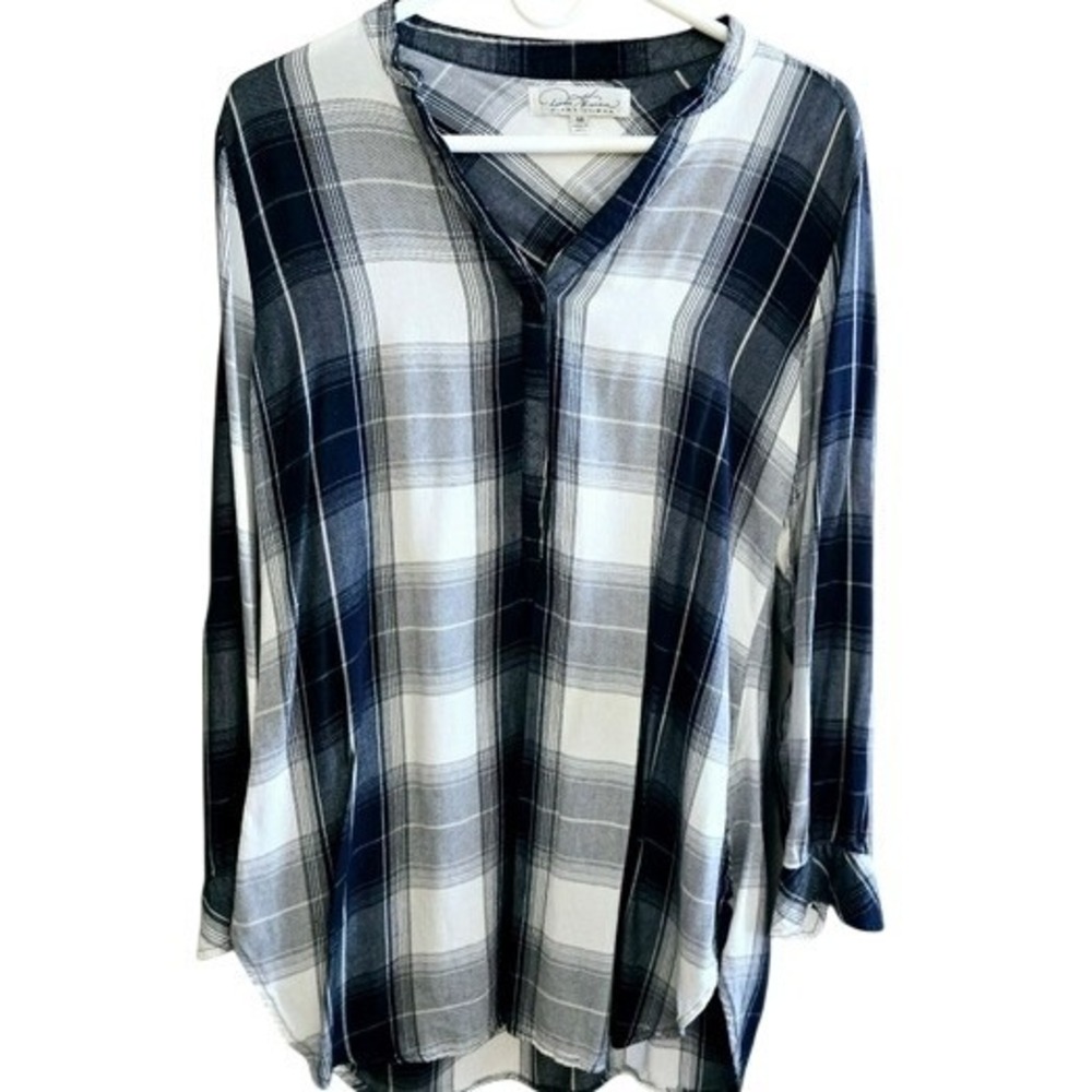 Diane‎ Gilman Blue and White Plaid Tunic Shirt Flannel Med